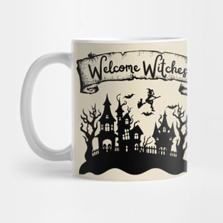 Welcome Witches Halloween Greeting Mug